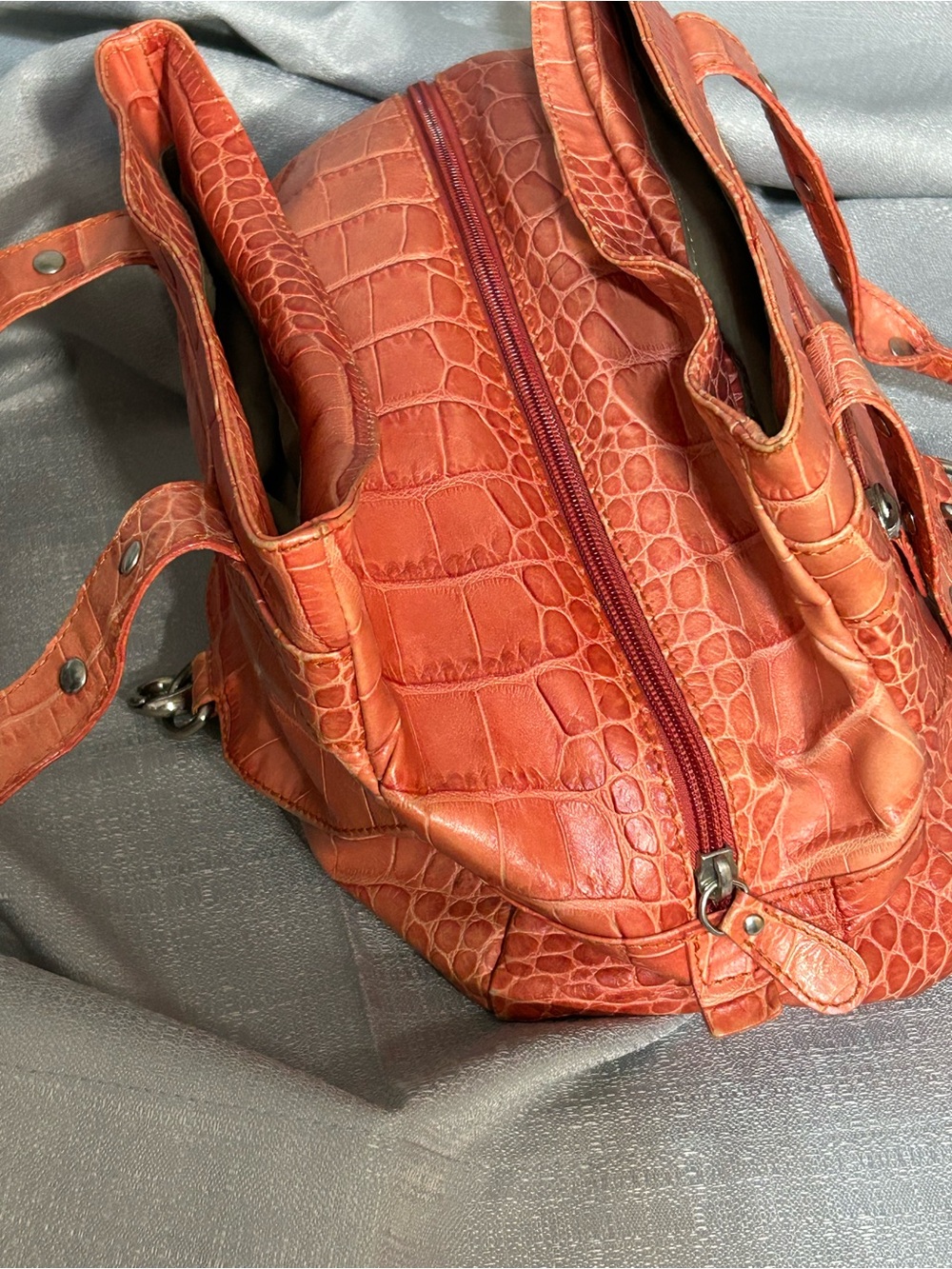 🌂Vintage Francescobiasia Croc-Embossed Hobo Bag in Burnt Orange - Picture 4 of 10